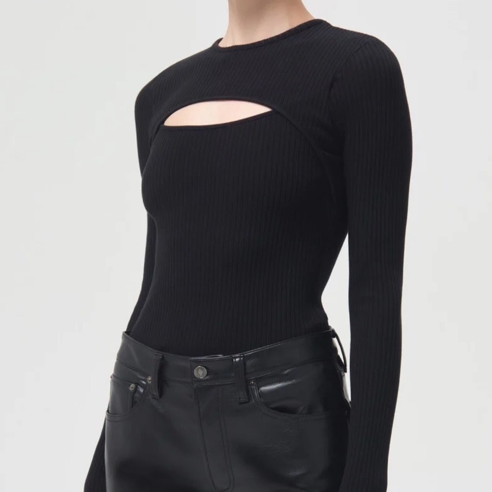 Agolde Lyza Cut Out Rib Tee in Black
